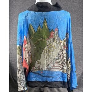 Chico's S/M Oversized 100% Silk Tropical Art-to-Wear 3/4 Sleeve Kimono Jacket